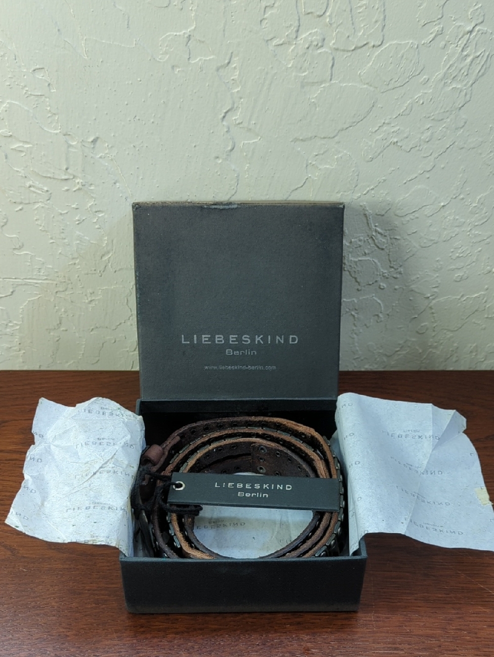 Liebeskind Berlin "Vegeta" Brown Metal Studded Leather Belt Size Medium 43"